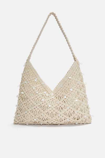 Pull & Bear Sequinned crochet shopper bag