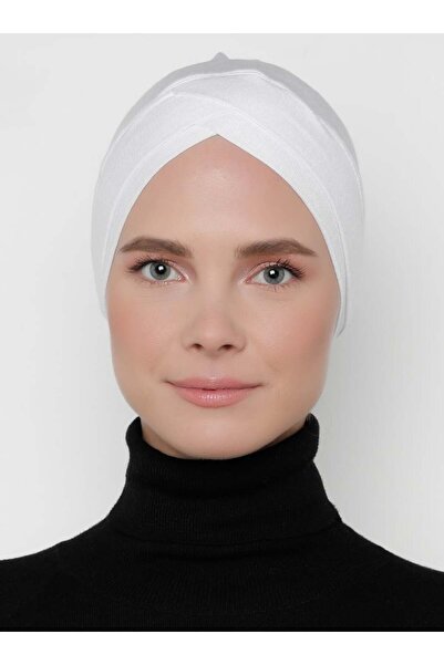 Tuva Bone Çift Çapraz Bağcıksız Bone - Beyaz - Ecardin