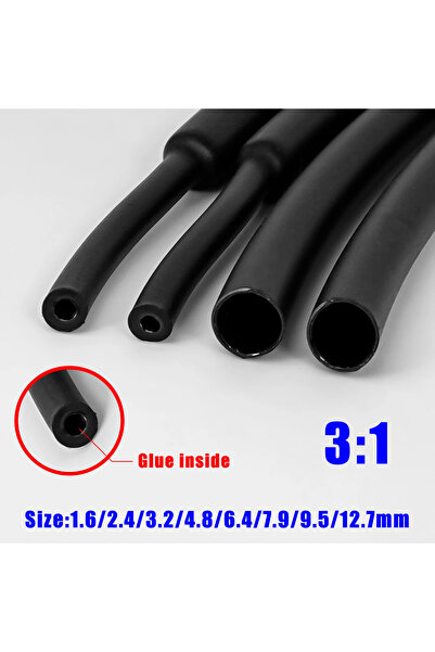 Choice أنبوب انكماش حراري أسود 7.9 مم 1 متر 3:1 مع غراء القطر الداخلي 1.6/2.4...