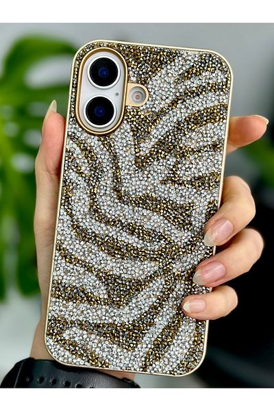 Go Aksesuar حافظة سيليكون متوافقة مع هاتف Iphone 16 بتصميم ماسي مرصع بأحجار الراين اللامعة