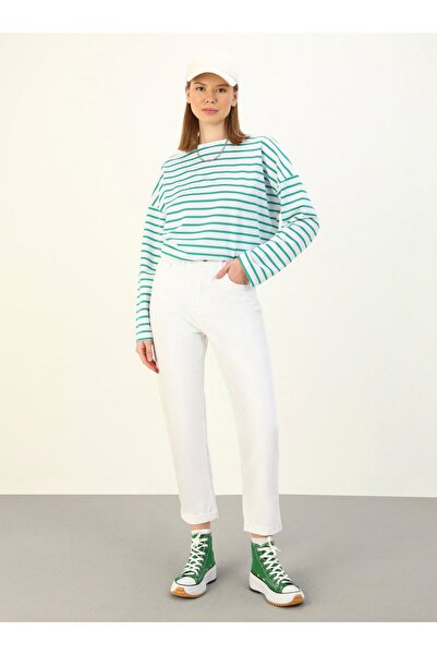 Benin بنطال جينز بوي فريند بتفاصيل الساق - أبيض - بنين