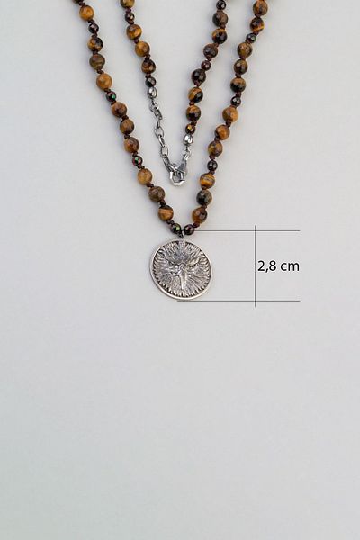 So CHIC... 80 cm Silver Men's Necklace with Hematite and Tiger Eye Stone