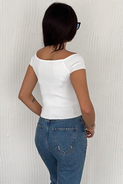 FEMELLE Γυναικεία Πλεκτά Μπλούζα Crop Λευκή Standard Size