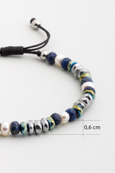 So CHIC... Doğal İnci ve Lapis Taşlı Ayarlanabilir Çelik Erkek Bileklik