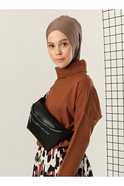 Ecardin Çizgili Spor Çapraz Tesettür Bone Türban - ST298 Koyu Vizon