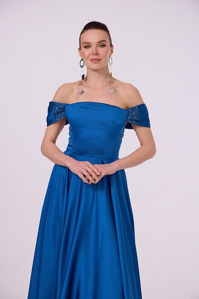 Carmen Rochie de seara din satin cu maneca joasa Petrol