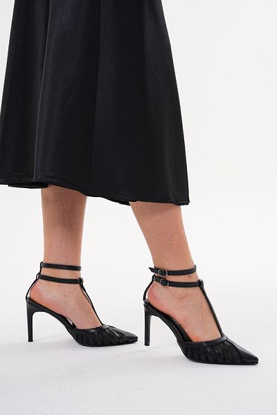 La Limar 8.5 pantofi stiletto cu toc din plasă cu două curele pentru femei negre