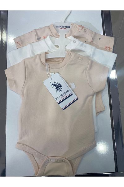 U.S. Polo Assn. يو اس بولو اسن. طقم بدلة طفلة وردية مكونة من 3 قطع