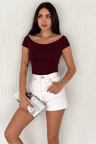 FEMELLE Bluză Crop Tricot de damă Bordeaux Mărime Standard