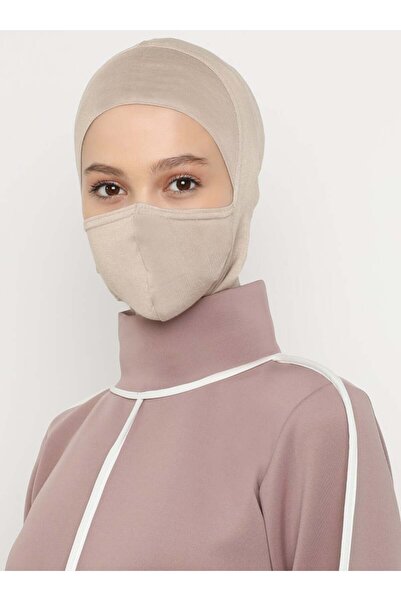 Ecardin Maskeli Spor Boyunluklu Hijab Tesettür Bone - ST279 Açık Vizon