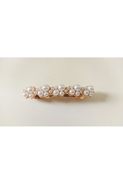 TREND Stylish and Elegant Automatic Clip Barrette with Pearl Row - Hair Accessory with Pearls on Flashy Gold Metal