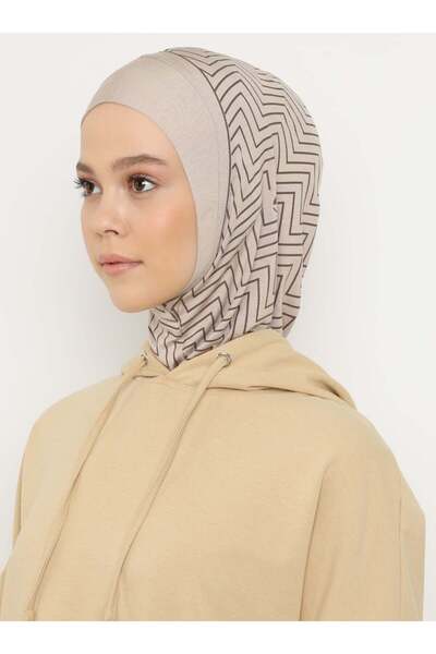 Ecardin Ζιγκ-ζαγκ ριγέ αθλητικό Hijab Bone Turban - ST297 Light Mink