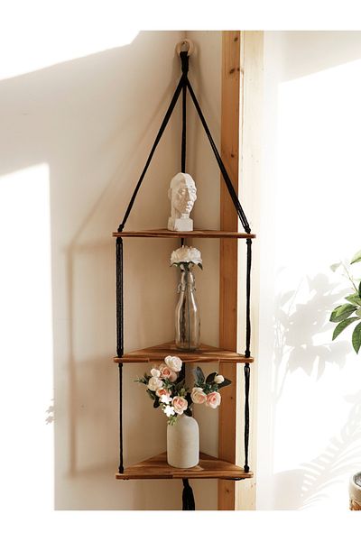 Choice corner shelf M01507 Wooden Corner Shelf Wall Decor Pot Storage Display Stand Macrame Floating Shelf