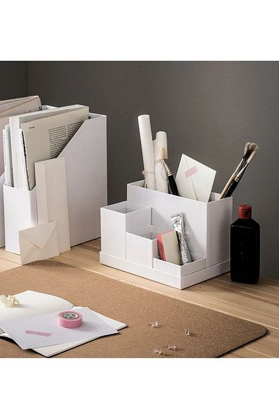 IKEA 5 Parça Masaüstü Düzenleyici 17,5x25x17 Cm İkea Kalemlik Bölmeli Organizer Beyaz Düzenleme Kutusu