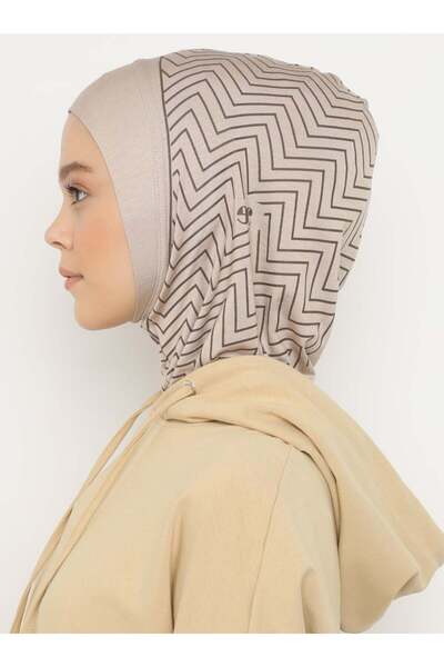 Ecardin Ζιγκ-ζαγκ ριγέ αθλητικό Hijab Bone Turban - ST297 Light Mink