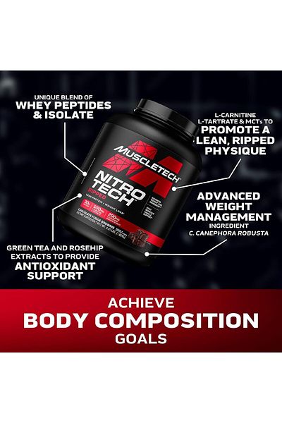 MUSCLETECH Nitro Tech Ripped Lean Protein & Weight Loss, Chocolate Fudge Brownie, 4 LB