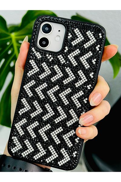Go Aksesuar حافظة سيليكون متوافقة مع هاتف Iphone 12 بتصميم ماسي مرصع بأحجار الراين اللامعة