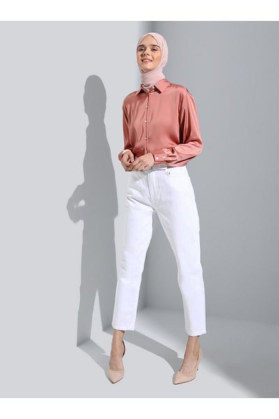 Refka Mom Patterned Belt Detailed Jeans - Ecru - Casual