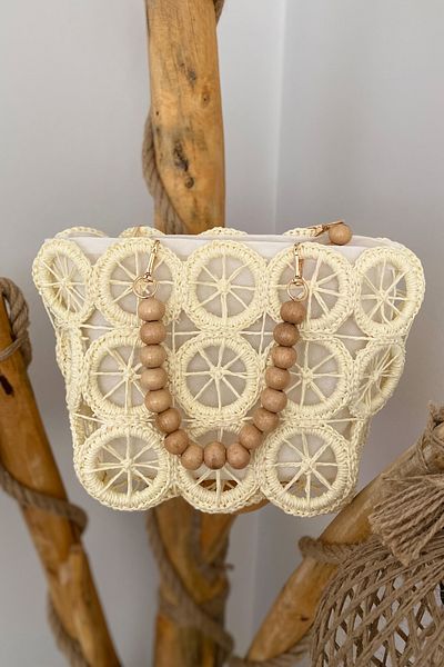 Mila Ecru Hand Knitted Straw Ring Bag