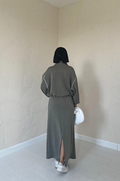 MODA Khaki Piping Sweatshirt and Skirt Set