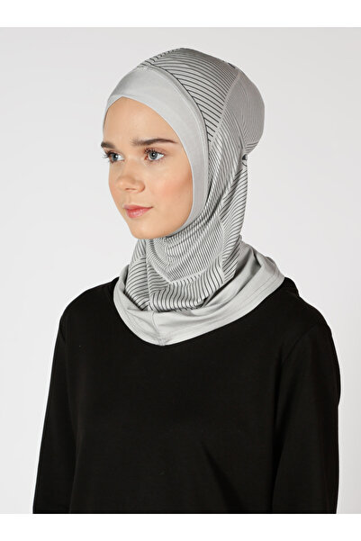 Ecardin Αθλητικό χιτζάμπ με ρίγες και τουρμπάνι - ST308 ανοιχτό γκρι