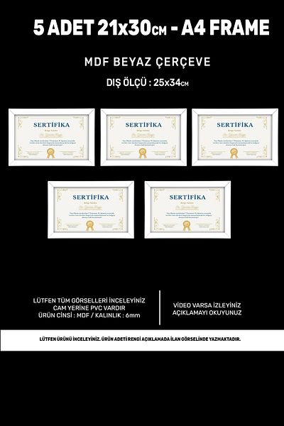 Bytwo 5pcs A4 Frame White PVC 21x30 Frame For Certificate Frame For Diploma Frame For Document