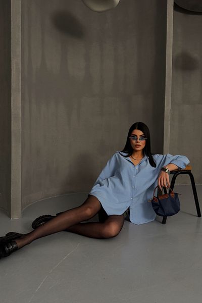 MODAVERA Boyfriend Shirt Modal Fabric Oversize - Blue