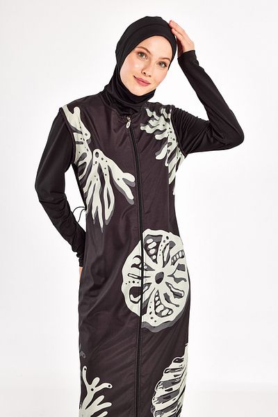 Adasea Long Full Length Full Covered Hijab Swimsuit Here 1308 Black