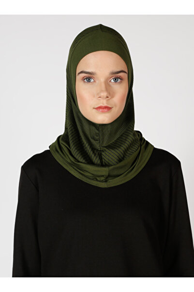 Ecardin Αθλητικό Hijab Bone Turban με ρίγες - ST307 Χακί