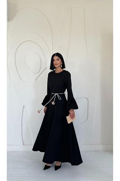 Simala Khaki Balloon Sleeve Belted Dress