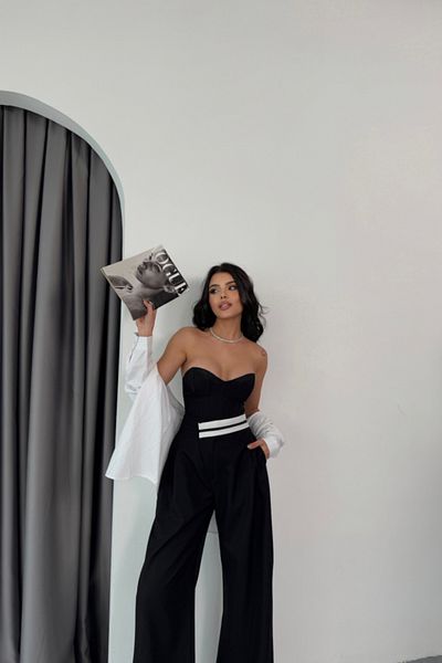 MRA Fashion Pants with waist strip detail - black