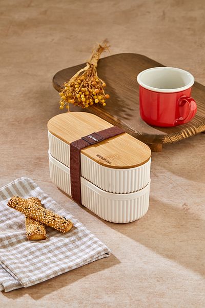 sonnenflügel Multi-Purpose 500ml Bamboo Lid Lunch Box 2-Piece Luxury Storage Container