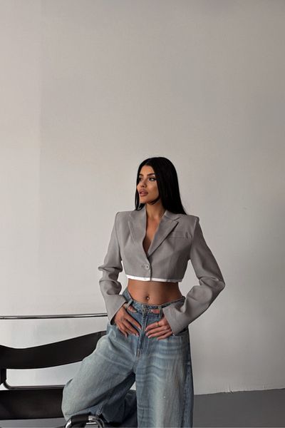 AKNButik Crop Jacket Single Button - Gray