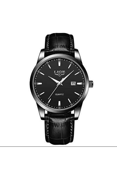 NeednStore Erkek Siyah Çelik Kuvars Takvimli Fosforlu Hakiki Deri Kordonlu Ko...