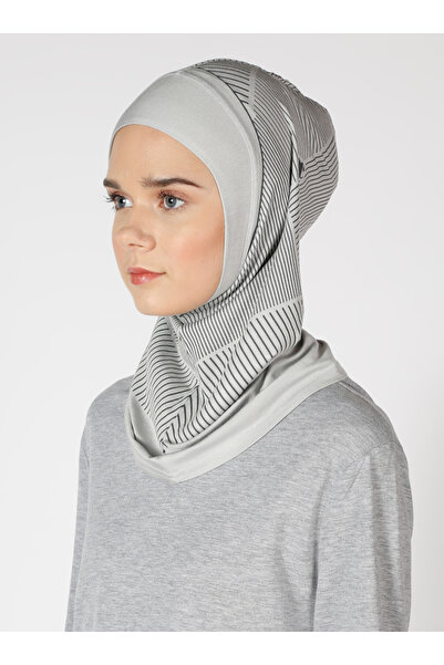 Ecardin Αθλητικό Hijab Bone Turban με ρίγες - ST307 Ανοιχτό Γκρι