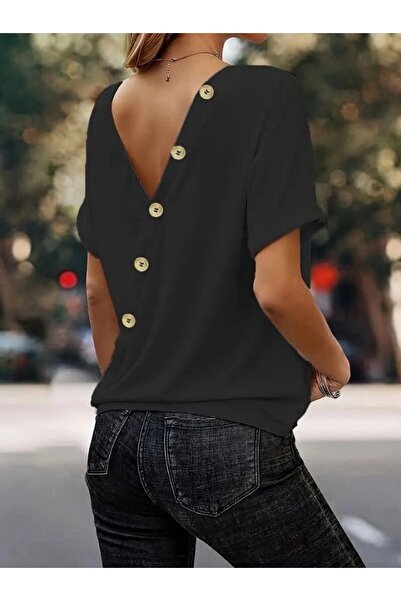 buğrahayalin    Women's Back and Button Detailed Sandy Fabric Blouse