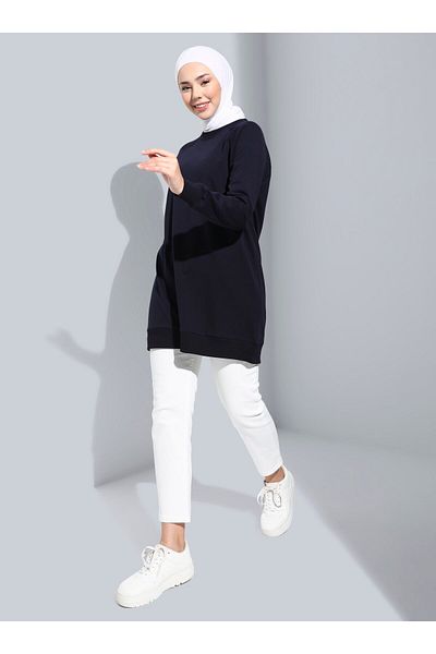 Refka Basic Long Sweatshirt - Navy Blue - Basic
