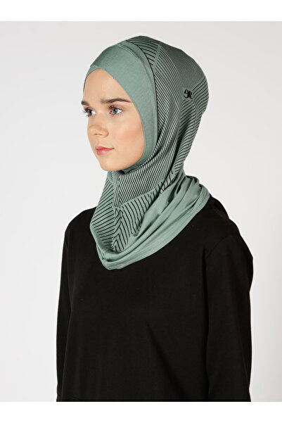 Ecardin Αθλητικό χιτζάμπ με ρίγες και τουρμπάνι - ST308 Çağla Green