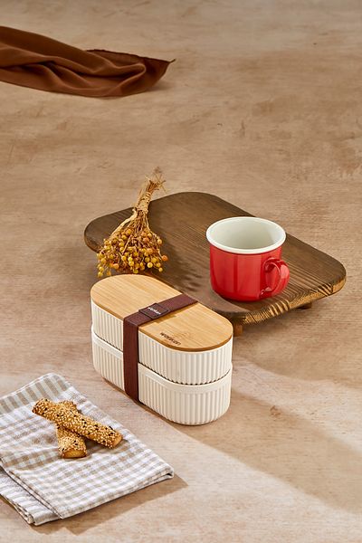 sonnenflügel Multi-Purpose 500ml Bamboo Lid Lunch Box 2-Piece Luxury Storage Container