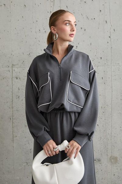 MODAVERA Smoked Piping Sweatshirt and Skirt Set