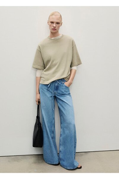 MANGO Woman Düşük belli kemerli wideleg jean pantolon