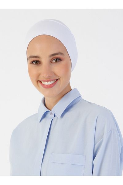 Ecardin XL Large Size Comfortable Flat Snap Bonnet - White -