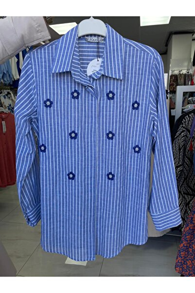 Flexi Çizgili keten gomlek