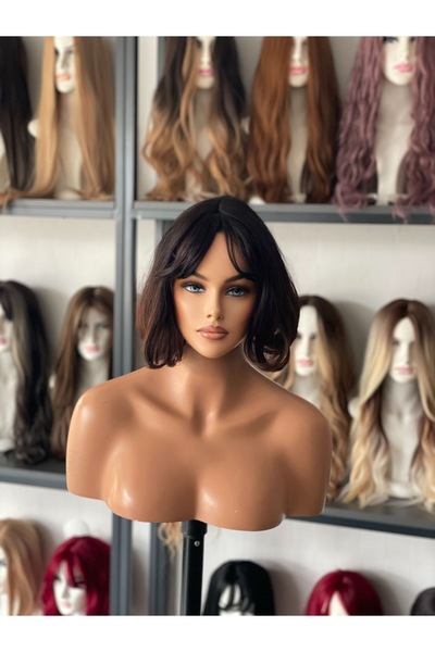 favorim peruk Koyu kumral bob model perçemli peruk
