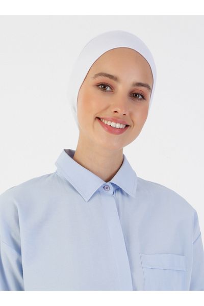 Ecardin XL Large Size Comfortable Flat Snap Bonnet - White -