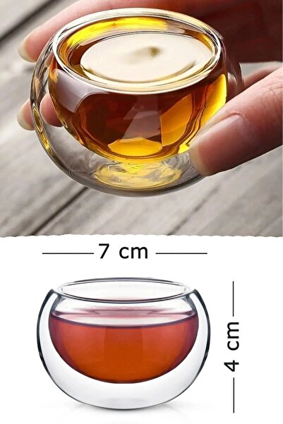 MİS KİTCHEN 6 Plain Patterned | Borosilicate Glass Sauce Bowl Coffee Side Turkish Delight Bowl - Double Wall Mini Sauce Bowl 50 ml