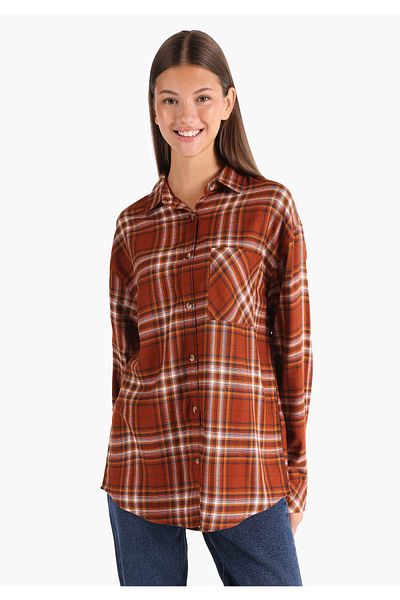 Colin's Regular Fit Shirt Neck Plaid Women's Brown Long Sleeve Shirt
