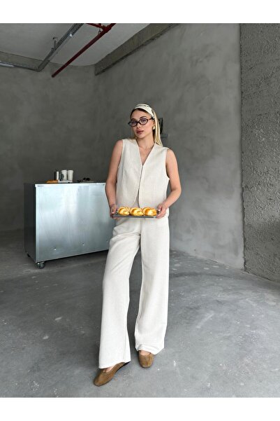 Butik طقم بورتو بريز بيج من الكتان العلوي والسفلي