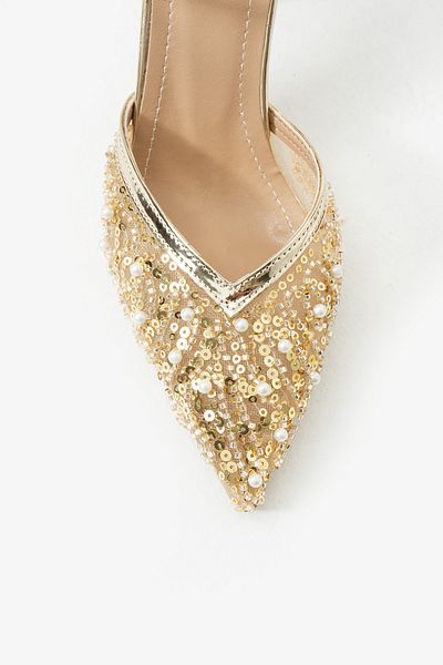 DUXAL SHOES Alberta Feather Beaded Detailed Open Back Heeled Shoes