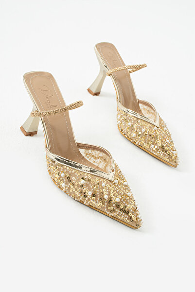 DUXAL SHOES Alberta Feather Beaded Detailed Open Back Heeled Shoes